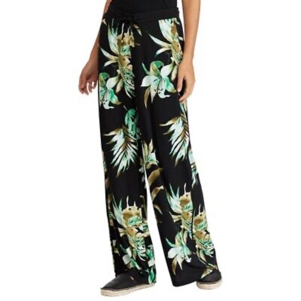 Lauren Ralph Lauren Women's Black & Green Tropical Wide Leg Pants Size Large